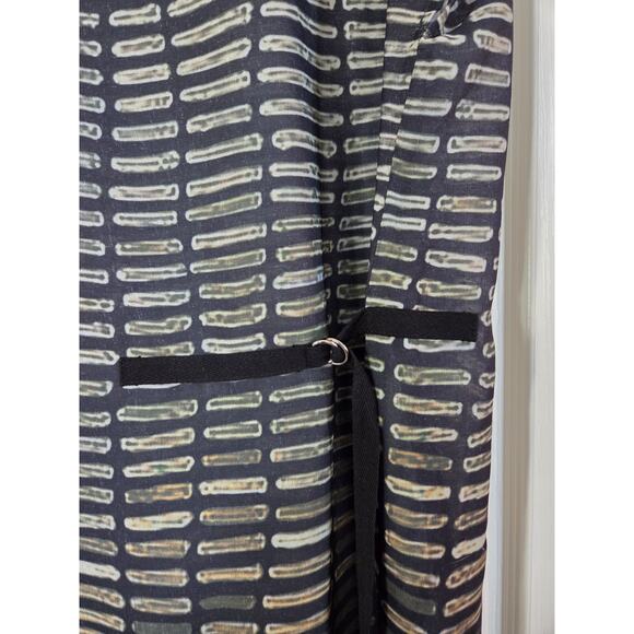 Buykud Abstract Print Dark Neutral Side Strap Modern Midi Shift Dress Medium - Picture 6 of 15